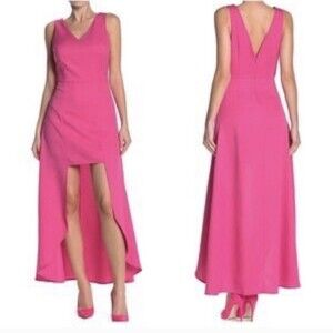 One One Six Sleeveless High/Low Crepe Dress In Pink Fuchsia Size S